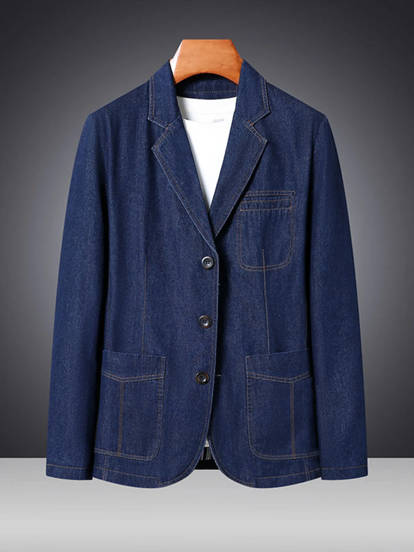 Men's Plus Size Classic Button Up Denim Blazer