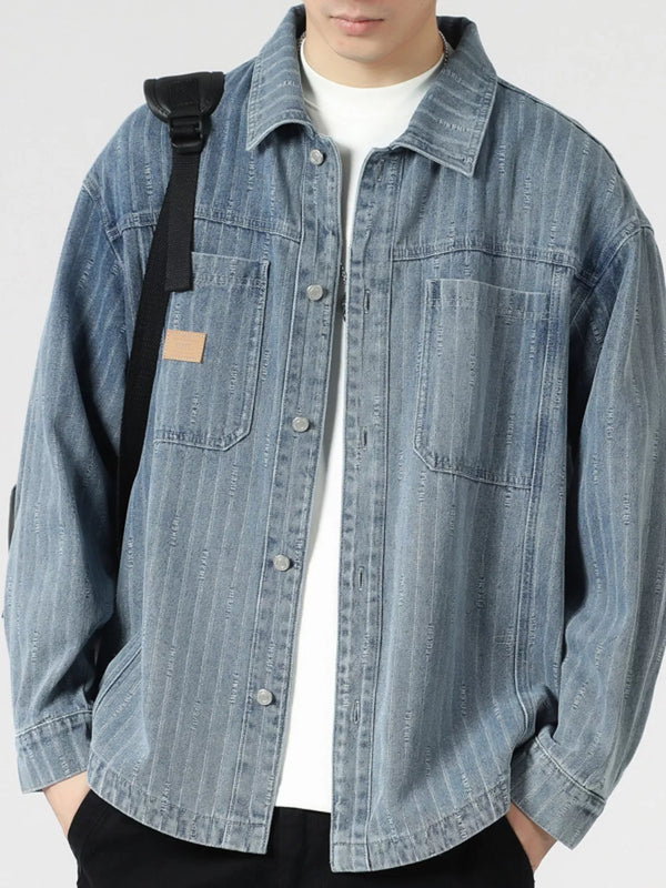 Men's Plus Size Striped Casual Denim Shirt